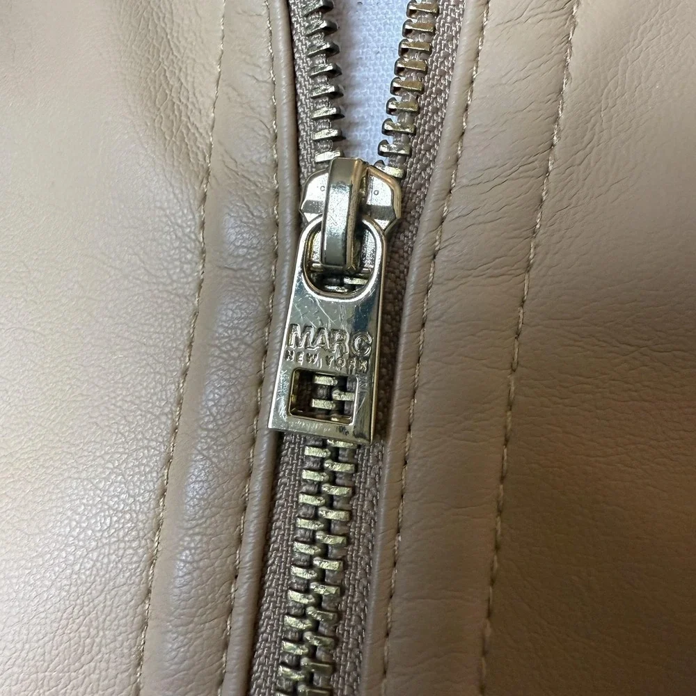 Marc New York Jacket Womens Medium Tan‎ Faux Leather Full Zip Moto Style Pockets